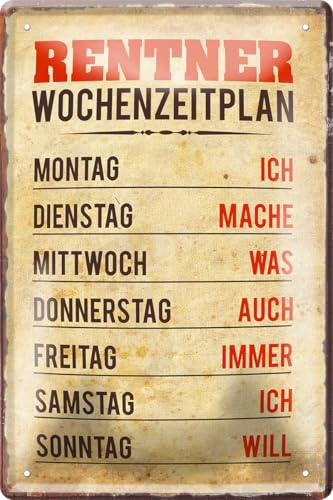 schilderkreis24 - Blechschild Sprüche für Oma & Opa – Geschenk zum Ruhestand, Geburtstag & Eltern (Rentner Wochenzeitplan 20x30cm)