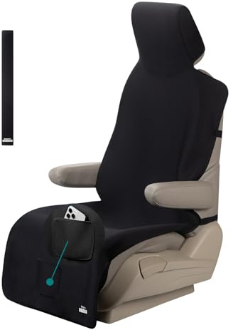 1 Stück Verbesserte Verbreiterte Neopren Schonbezug Autositz Vorne(Ohne Seitenairbags) für Hunde und Kinder, Wasserdicht Sitzschoner Rutschfest mit 3 Schnallengurten und Vordertasche,für Autos Van SUV