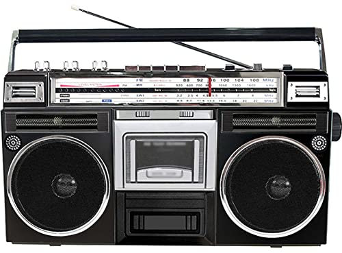 Boombox Bluetooth Rétro,Lecteur de Bande Bluetooth,Boombox Portable de Style 80's,Lecteur de Cassettes,Radio FM & Dab +,USB,Noir,Couleur Or,Black