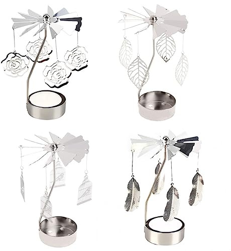 4 Stück Rotierender Kerzenhalter,Karussell Silber Teelichthalter Kerzenhalter Kerzenständer mit Metallaroma Heimdekoration Hochzeit Deko Wohnzimmer Tischdeko Weihnachtsdeko Party Heimdekoration