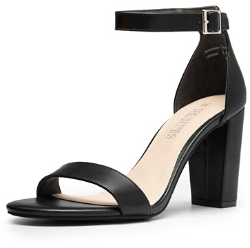DREAM PAIRS Sandalia de Vestir para Mujer con Alta Tacón Ancho Zapatos de Tacón Clásicos de Punta Redonda con Hebillas y Tiras Verano,Size 39,Negro-Pu,SDHS2434W-E