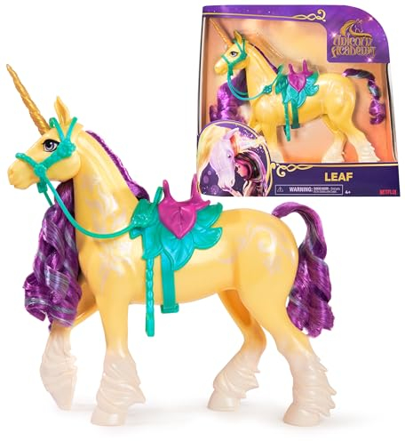 Unicorn Academy Einhorn Leaf - ca. 28 cm großes Einhorn von Ava zur beliebten Netflix-Serie, mit beweglichem Kopf und abnehmbaren Zubehör für spannendes Rollenspiel, für Kinder ab 4 Jahren