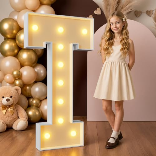Mixifox 120cm Gelb Leuchtbuchstaben, Gigantische Leuchtende Buchstaben T | Deko Geburtstag, Hochzeitstag, Hochzeit Verlobungsdekoration, Geburtstagsfeier 21 Pcs Accessory Set