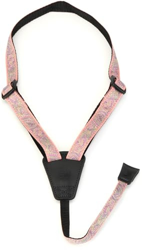 D'Addario Cradle-Ukulele-Gurt – Ukulele-Gurte mit Gummihaken – Ukulele-Gurt ohne Bohren – Paisley, Rosa/Grün