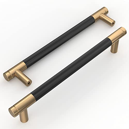 Amerdeco 10 Pack Matte Black Gold Cabinet Pulls 6.3 Inch(160mm) Hole Center Cabinet Hardware Kitchen Cabinet Handles for Bathroom Drawer Pulls Dresser Pulls AM003