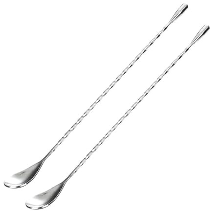 2 cucchiai da cocktail in acciaio inox color argento, 30,5 cm, manico lungo, motivo a spirale, da bar, barista, mescolatore, cocktail