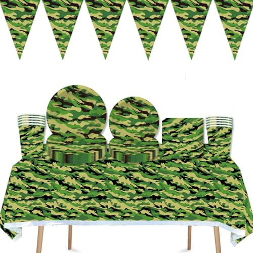 LGWJHCY Crockery Crockery, Reusable Camouflage Tableware Set, Camouflage Decorate Tableware Set, for Events Theme Camouflage Party, Camouflage Party, Decorate.