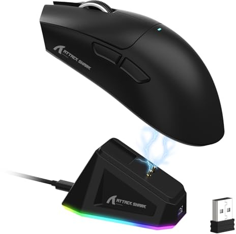 LexonElec x ATTACK SHARK X11 Trådlös Spelmus med RGB Magnetisk Laddningsdocka, PixArt PAW3311-Sensor, Lätt 59g Tri-Mode Spelmus, Trådbunden/2,4G/BT, Upp Till 22K DPI för PC/Mac-Black