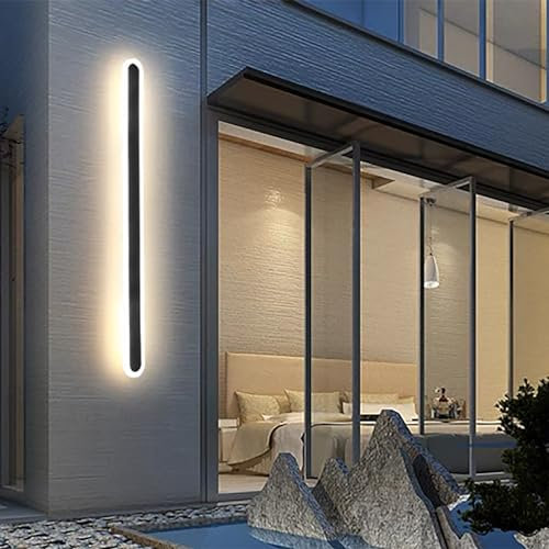 LED Garten Dimmbar Wandleuchte mit Fernbedienung Außen Oval Wandlampe Schwarz Moderne Außenlampe Acryl IP67 Balkon Garage Wohnzimmer Badezimmer Veranda Terrasse Außenleuchte (120CM,Warmes Licht)