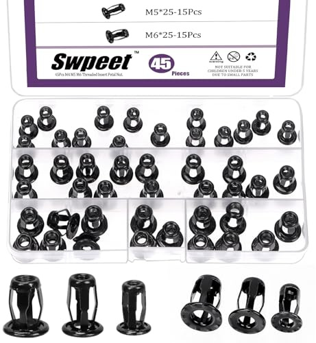 Swpeet 45Pcs 3-Größen M4 M5 M6 Hohle Jack Muttern Hohlwand Anker Assortiment Kit, Petal Muttern Jacknut Schrauben Anker Blind Phillips Einsatz Bit Hex Schaft Versammlung Für Hohlwand Eisen