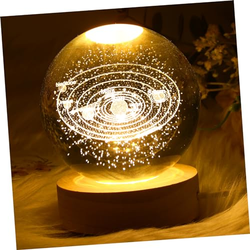 Yardenfun Leuchtende Kristallkugel Sonnensystem Nachtlicht Kristallkugellampe Für Tisch Dekorative Lampe Mit Holzsockel Raumdekoration Geschenkidee