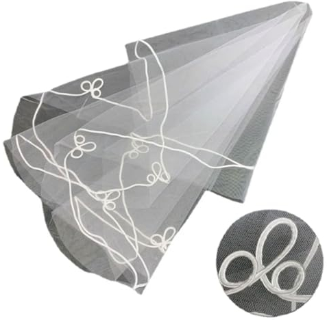 RAABYU Elfenbeinfarbener Brautschleier, kurzer Satinrand, schulterlanger Schleier, einlagiger Hochzeitsschleier, Partyschleier, geeignet für Hochzeit, Abschlussball, Jubiläum