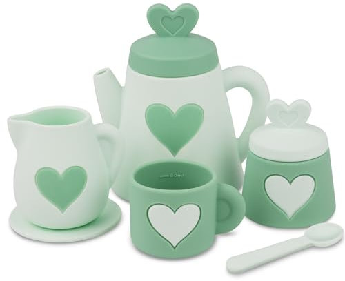 HOTUT Silicone Afternoon Tea Set for Toddler,Silicone Tea Party Set,BPA Free Tea Set Toy,Children Tea Party Set with Tray Teapot Kitchen Accessories Birthday Gifts for 3 4 5 Years Old Girls Kids Boy