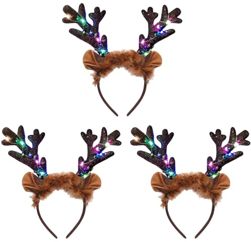 XineYuor Rentier Haarreif, 3PCS Geweih haarreif,Weihnachten Haarreif Weihnachten Stirnband Rentier Geweih Stirnbänder Weihnachten Haarschmuck Kopfbedeckung für Erwachsene Kinder