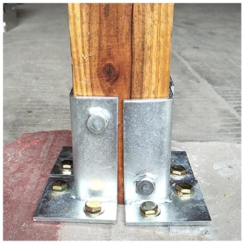 Wood Fence Post Support Kit Adjustable Split Post Base Shoes Silver Metal Anchor Brackets - Deck Railings Uprights Concrete Bolts Included