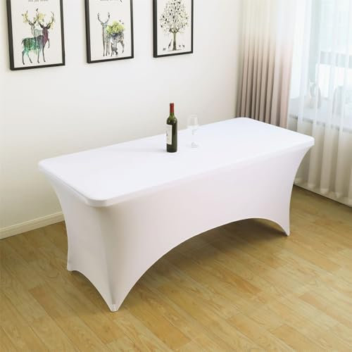 Odot Spandex Tischdecke 4/6/8ft, Stretch Husse Rechteckige Tischdecke Waschbar Elastisch Klassiker Tischtuch für Cocktail, Hochzeit, Bankett, Veranstaltung, Partys (Weiß,8FT:244x76cm)
