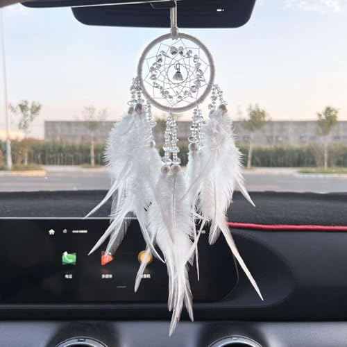 Traumfänger, BetterJonny Dreamcatcher Auto Deko Feder Traumfänger Handgefertigt Dream Catchers im Böhmischen Stil für Auto Wandbehang Wohnkultur Ornamente Handwerk Zimmerdekoration Weiß