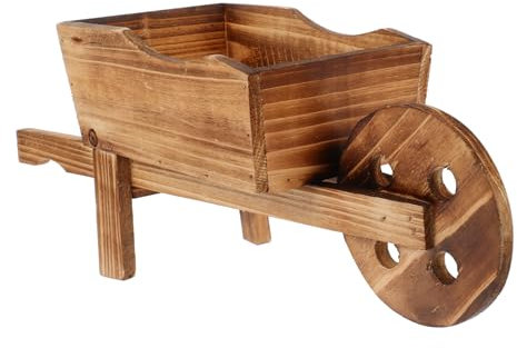 BESPORTBLE Wooden Cart Flowerpot Plant Pot 46x15.5x19cm Decorative Ornamental Wheelbarrow Planter for Indoor Outdoor Garden Display