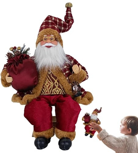Rukjmqi Sentado Santa Claus Figuras Estatuilla, 13.78 Pulgadas Navidad Felpa Santa Claus Adornos, Clásico Rojo Santa Claus Decoración, Figuras De Navidad Mesa Chimenea Hogar Textiles