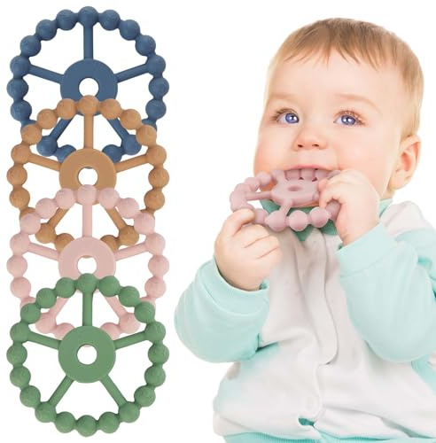 HOTUT Teething Toys for Baby,4 Pack Ring Teether,Baby Teething Set,BPA-Free Baby Teether Baby,Easy to Grasp Toy for Baby Teething Relief,Chew Soothing Infant Teething Ring for Baby Boy Girl Toddler