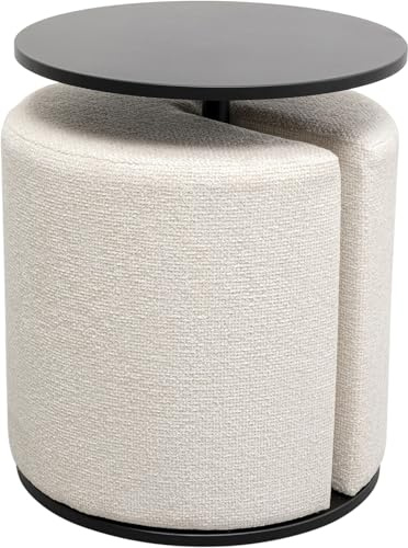 Kare Design Beistelltisch mit Hocker, Better Together (2-teilig), Creme/Schwarz, 46cm Durchmesser, Ablage Wohnzimmertisch, inklusive Hocker, Stahlgestell, Rund