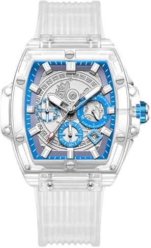 RORIOS Orologio Uomo Silicone Analogico Quarzo Tonneau Multifunzionale Moda Impermeabile Cronografo Bianco B