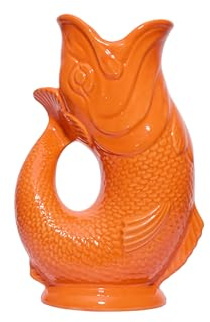 The Original Gluggle Jug - Orange Glug Jug in L, 22cm 0.6L - Gug Glug Fish Shaped Jug - Decorative Glugging Water, Cocktail, Wine & Gin Pitcher, Decanter or Vase - Hand Made in Britain