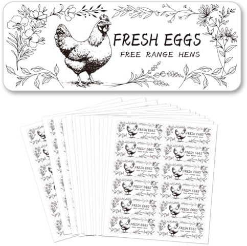 GOMAKERER 180 Pcs Farm Fresh Eggs Stickers, 2.5x6.7cm Free Range Hens Eggs Sticker PET Adhesive Egg Packaging Stickers for Box Container Carton Farm Supplies