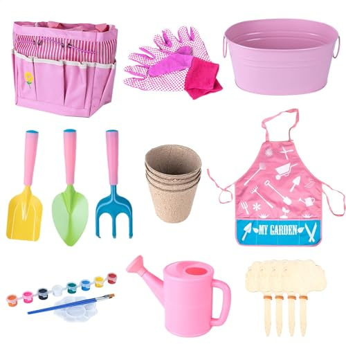 Kids Gardening Tools - 20x Gartenspielzeug im Freien | PP Fun Gardening Play Kit, Fun Hinterhof -Grabenwerkzeuge, Kinder im Freien mit Bewässerung, Schaufel, Rechen, Handschuhe und Aufbewahrungstasche