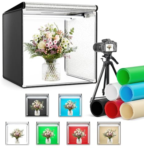 Boîte à Lumière 60x60x60CM, Caisson Lumineux de Photographie de Support, Boîtes de Lumière Kit à Luminosité Réglable de 0 à 100% Boite Photo, Équipée de 126 Perles LED Rotatives à 360°