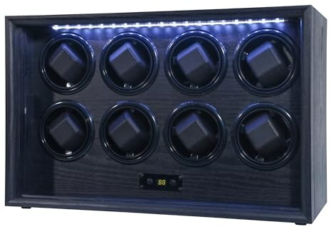 RYLENE 8 bobinadores de relojes automáticos, rotador de reloj para Rolex, 15 modos de rotación, caja de exhibición de luz blanca, caja de bobinador de relojes con adaptador para hombre silencioso