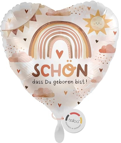 balloa Folienballon zur Geburt, Helium-Ballon, hübsches Motiv mit Regenbogen und Sonne, Geschenk zur Geburt für Jungen und Mädchen, Folienballon, 33cm