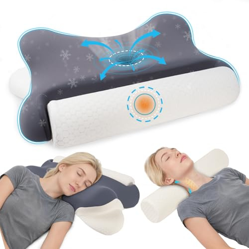 Nackenkissen Kopfkissen, 2 in 1 Orthopädisches Kissen mit Nackenrolle, Ergonomisches Memory Foam Seitenschläferkissen -Schlafkissen für Linderung für Nacken & Schlaf- Nackenstützkissen Testsieger