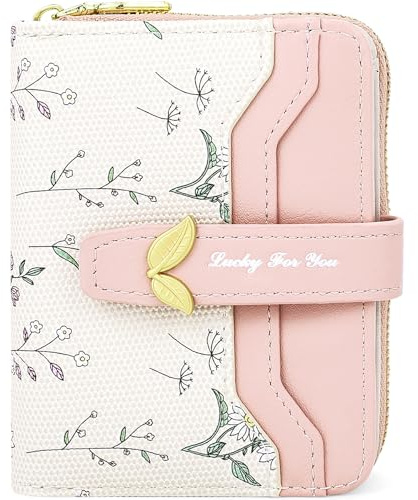 Farcauo Damen Portemonnaie Geldbörsen Frauen Kleine mit Rosa Blumen Design für Frauen Klein Geldbörsen Damen mit Ausweisfach und Kartenhüllen