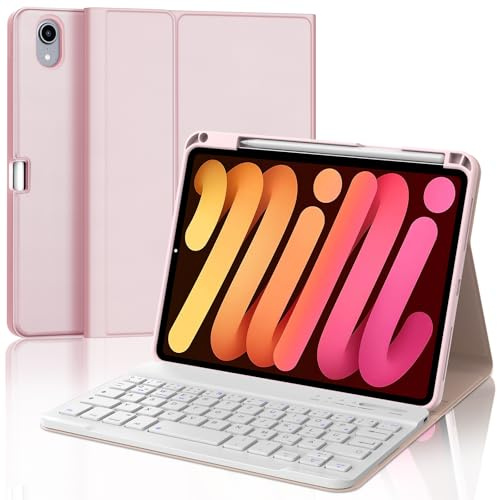 SENGBIRCH Funda con teclado para iPad mini 7 (A17Pro) 8.3 2024 - Teclado alemán QWERTZ desmontable Bluetooth Wireless Keyboard para iPad mini 6 8.3 pulgadas, rosa claro