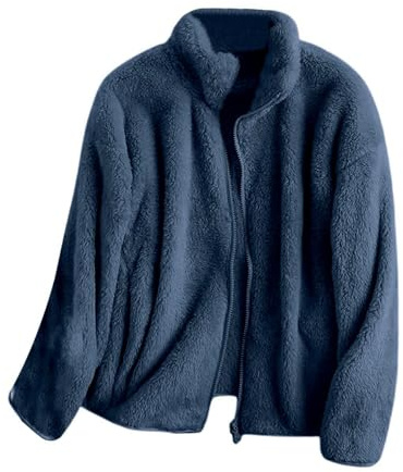 Genérico Chaqueta Invierno Mujer Chaqueta Peluche Sin Capucha Abrigos de Elegantes de Lana Abrigos Pelo Termica Cazadoras Abrigo Mujer Azul XXL