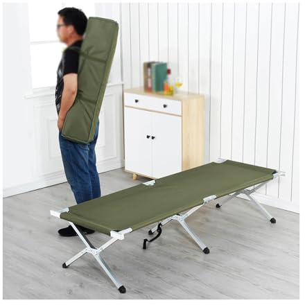 HUFIREHU Campingbett Karpfenliege Feldbett Mit Matratze Relaxliege Liegestuhl Campingliege Relaxliege Wohnzimmer Matratze Klappbar Geeignet FüR BüRoarbeit(Green,190 * 65CM_Aluminum Alloy)