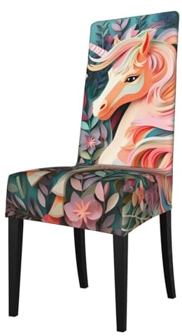 BLWSLC Coprisedia elastici per sedie da pranzo, rosa tagliato in carta, con stampa unicorno, adatti per case, hotel e sale banchetti