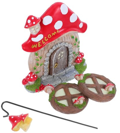 Housoutil Adorno de Jardín Miniatura Casa Hongo Luminosa de Resina, Decoración para Ventana y Árbol, Colgante Micro para Exteriores, Luz Nocturna Suave para Patio y Terraza