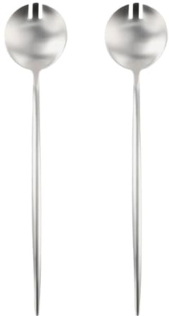 MonoSora Forchetta da insalata in acciaio inossidabile 304 con manico lungo, 29 cm, per servire insalata, pasta, frutta, verdura, lavabile in lavastoviglie, confezione da 2, argento