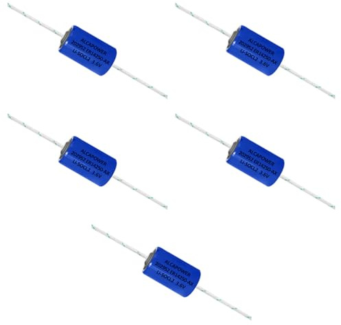 5 piles Li-SOCL2 1/2AA ER14250 3,6 V 1200 mAh 1,2 Ah, haute capacité, avec rhéophores, lames, dimensions 14 × 25 mm, pour capteurs, alarmes, appareils intelligents, longue durée de vie, batterie