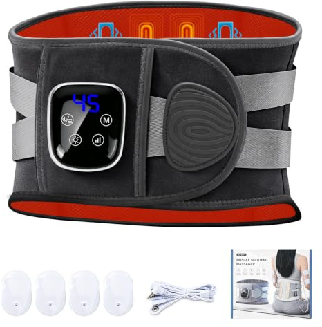 Wärmegürtel Rücken Heizkissen Kabellos Massagegerät mit 4000mAh Akku | 9 Massagemodi, 5 Wärmestufen, Kompressionsband, Abschaltautomatik, Wärmekissen für Rücken, Geschenke für Frauen Männer