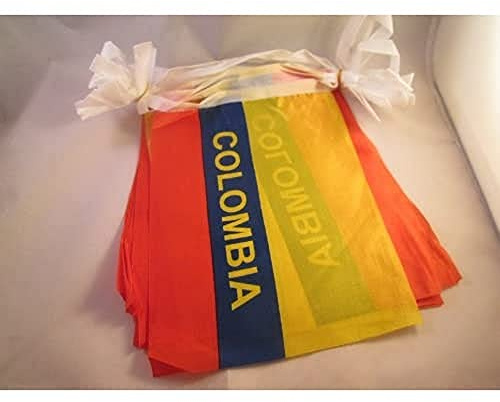 AZ FLAG Guirnalda 6 Metros, 20 Banderas de Colombia 21x15 cm, Bandera Colombiana 15 x 21 cm - Banderines | Uso interior y exterior Cadena de banderas colombiana banderas cosidas sobre cinta reforzada
