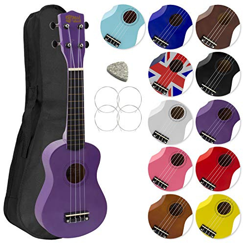Ukulélé Soprano avec sac de transport, pic et cordes de rechange - idéal pour les écoles et les débutants, maintenant avec des cordes en fluorocarbone - Violet - Mad About SU8-PU