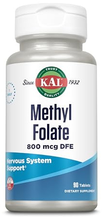 KAL Methylfolat (Ultra Folate) | 800mcg | 90 Tabletten | vegan | ohne Gentechnik | glutenfrei | laboegeprüft | Nahrungsergänzungsmittel mit Folsäure | Beteiligung an Stoffwechselprozessen