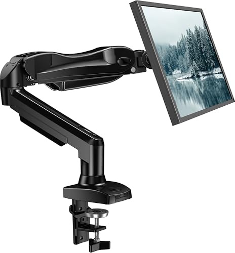 HUANUO Single Monitor Arm Desk Mount for 13 to 32 inch Screens, Tool Free Height Adjustable Monitor Stand with Tilt Swivel Rotate, 75 & 100mm VESA Mount, Load 19.8 lbs, C-clamp & Grommet Options