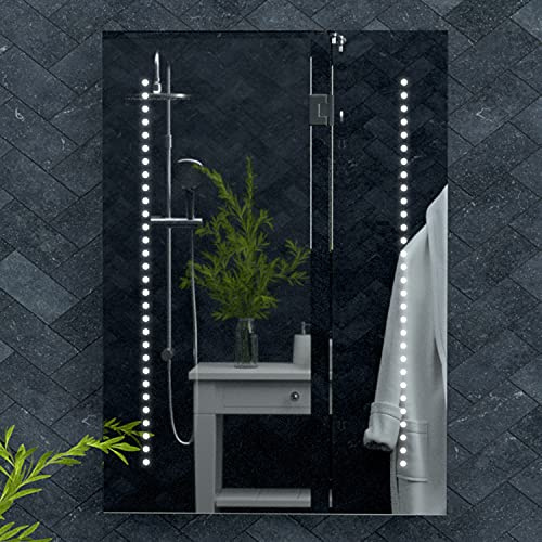 Pebble Grey Tannon Illuminated Bathroom Mirror with LED Lights 600 x 800mm IP44 Rated - Heated LED Bathroom Mirror Lights, Demister Pads and Light Sensor, Rotatable Toilet Light Wall-Mounted Mirrors