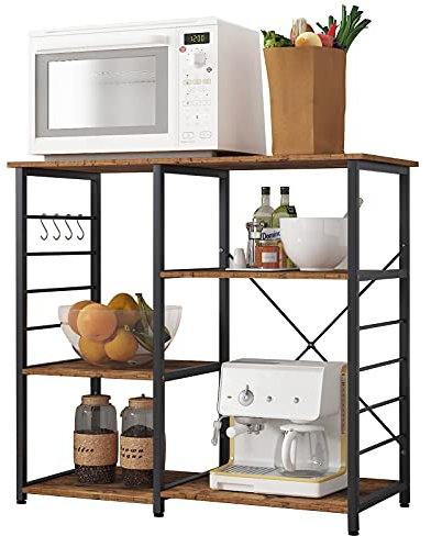 DlandHome Etagères de Cuisine pour Le Stockage 90 x 39 x 83 cm Meuble Rangement Desserte de Cuisine Étagère de Micro-Ondes en métal et Bois Marron
