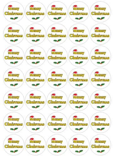 30 x Pre Cut Merry Christmas Cake, Cupcake Toppers/Decorations Edible Wafer Paper