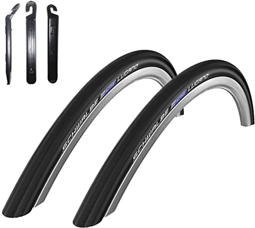 2 x Schwalbe Lugano 28 Rennradreifen K-Guard Fahrrad Mantel Decke in schwarz 700 x 33C (32-622) inkl. Reifenheber